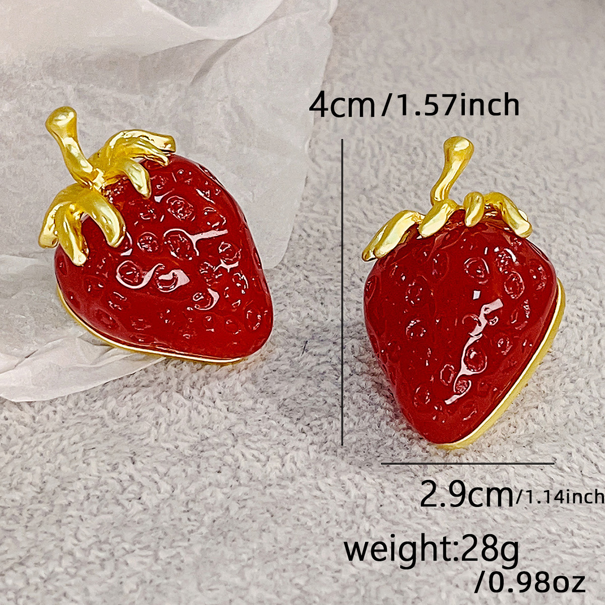 25g Weight 1 Pair Sweet Strawberry Plating Resin Ear Studs