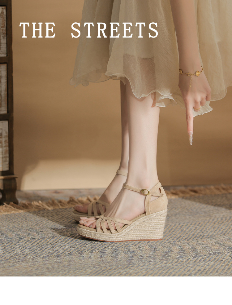 Sandal cao gót nữ hở mũi đế xuồng bọc dây thừng gót 9 cm — màu đen chi tiết 1