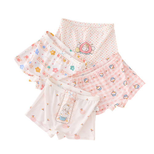 Girls' Modal Boxer Briefs Children's Four Corner Shorts for Baby Girls, Medium and Big Children, Little Girls, Ice Silk Summer Thin Style