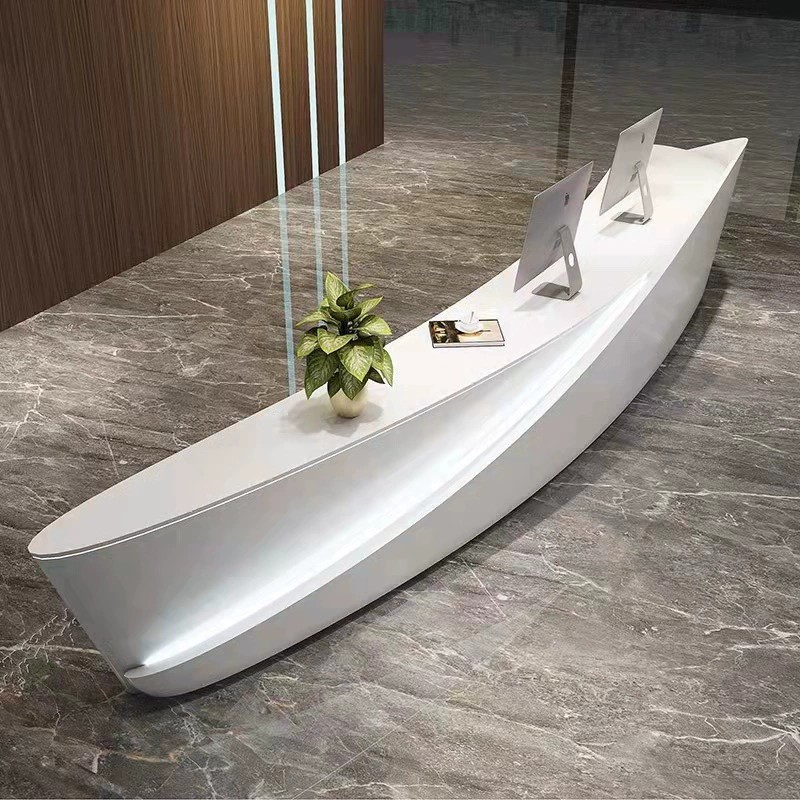 简约现代公司前台接待台创意异形高端酒店收银台美容院烤漆吧台BT