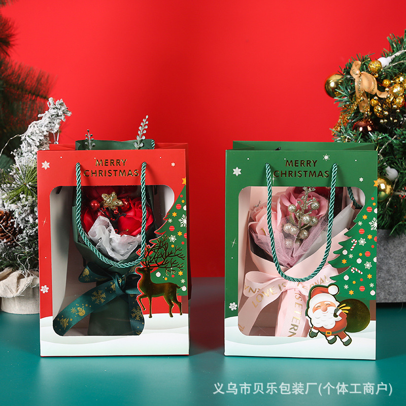 网红圣诞节礼品袋橱窗袋透明纸袋平安夜手提袋圣诞老人送礼包装袋|undefined