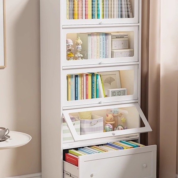 Iron Storage Bookcase with Glass Door Bookshelf Living Room Household Steel Storage Cabinet Iron Bay Window Storage Cabinet