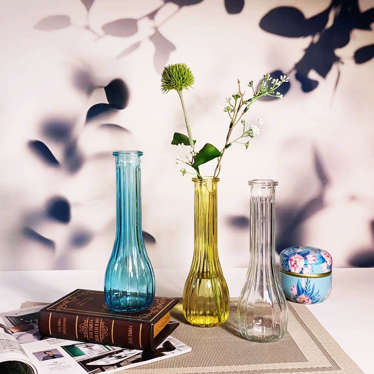 Креативная новая маленькая рта? нет, нужно дословно: 'Creative new small mouth, long -necked glass vase colorful garden wind vase living room flowers flowers transparent ornaments'