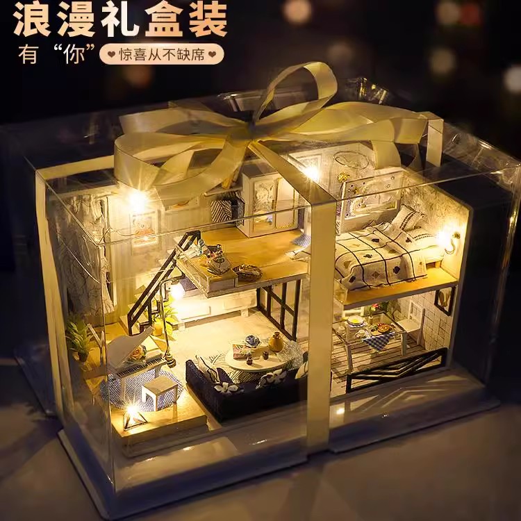 DIY chalet loft villa hecha a mano modelo de casa pequeña ensamblaje arquitectura juguetes regalos de cumpleaños llenos