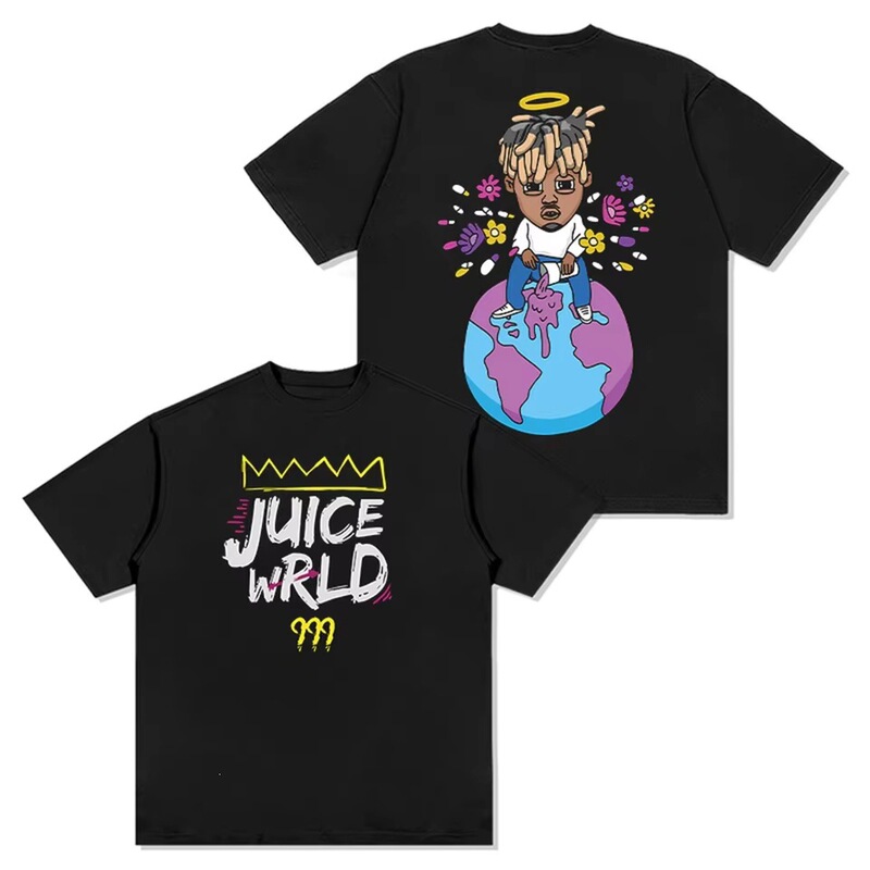 Juice World T-shirt with hip-hop rapper cartoon print, short-sleeved T-shirt for men and women to wear on the street