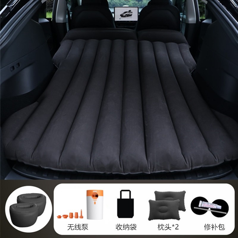 MODEL Y/3, Portable | Tesla Vehicle-mounted inflatable bed - black-tesla-with-round-white-orange-battery-pump-round-stool
