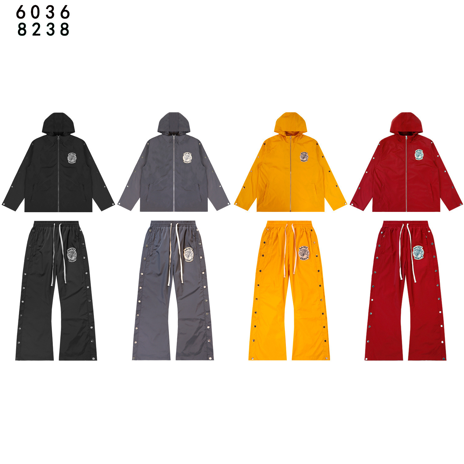 Real Shot In-Stock Saint Embroidered Sportswear Set for Men and Women, Youth Casual Windbreaker Jacket and Pants Wholesale