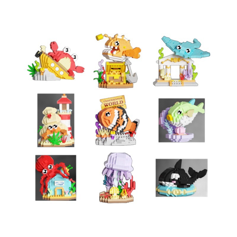 Compatible con Lego Ocean Animal Shark Pez payaso Muñeca de dibujos animados Bloque de construcción de juguete Regalo del día de los niños