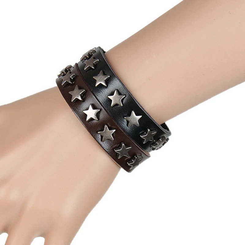 Foreign Trade Punk Retro Jewelry Five-Pointed Star Leather Bracelet Bar Street Dance Accessories Foreign Trade Punk Retro Jewelry Five-Pointed Star Leather Bracelet Bar Street Dance Accessories