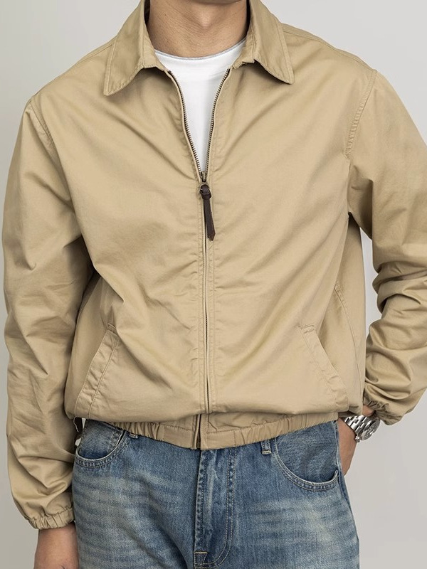 Autumn classic khaki retro thin jacket with zipper