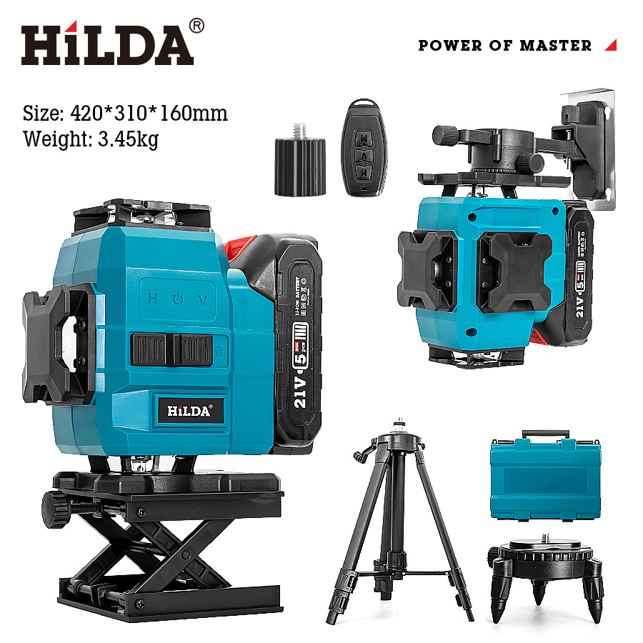 Hilda 12 líneas 3D 16 líneas 4D nivel de luz verde de alta precisión línea automática de pavimentación de ladrillos de suelo dispositivo de pared