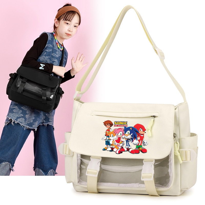 Sonic's new trendy shoulder bag is a large-capacity handbag for elementary school students, suitable for both boys and girls, with a stylish design