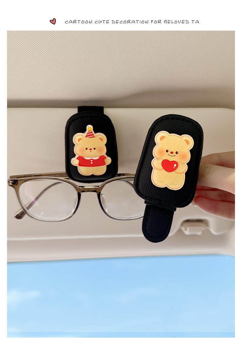 Cute Kt Cat Car Glasses Holder, Car Sun Visor Multifunctional Sunglasses Holder, Sunglasses Card and Receipt Holder