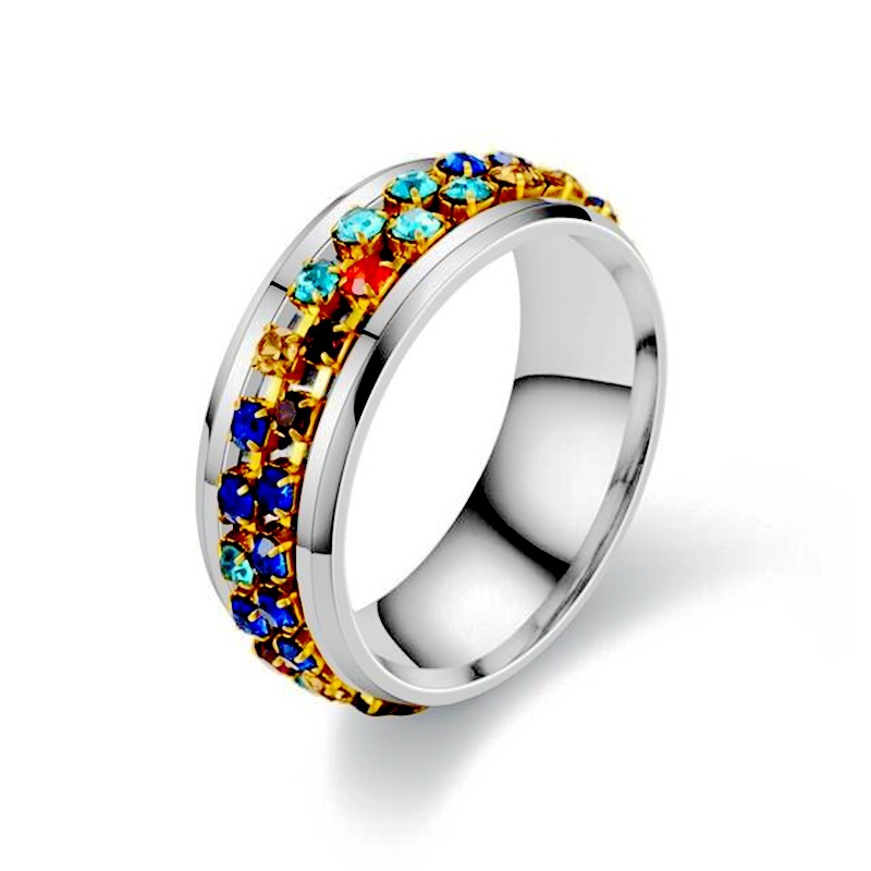 Cross-border New Product Rotatable Ring Titanium Steel Diamond Ring European And American Zircon Ring display picture 6