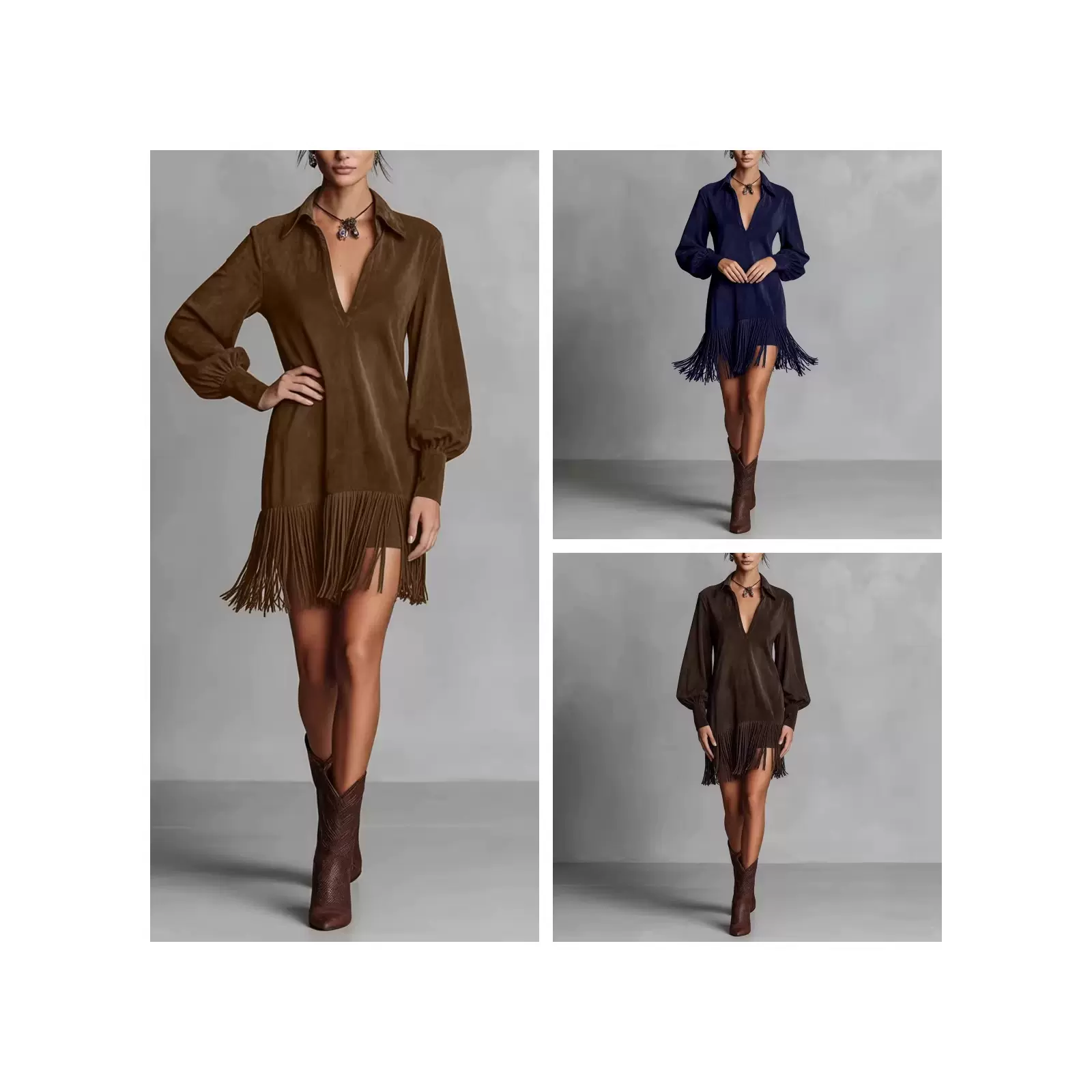 西部风跨境新款欧美风秋冬气质风衣外套长袖连衣裙,黑美风格气质