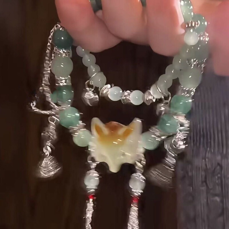 【Linghu】New Chinese Style Popular Long Double Circle Bracelet Aesthetic Fox Mask Best Friend Bracelet Oriental Beauty 【Linghu】New Chinese Style Popular Long Double Circle Bracelet Aesthetic Fox Mask Best Friend Bracelet Oriental Beauty