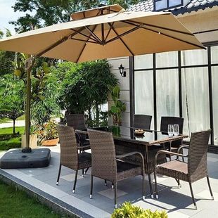 Outdoor Table and Chairs with Umbrella Rattan Chair Tea Table and Chair Combination Leisure Set Courtyard Terrace Open-Air Sun Protection Garden Outdoor