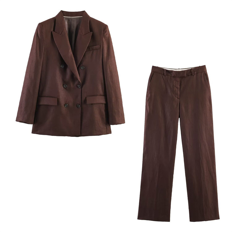 Za Foreign Trade Wholesale European and American Style 2026 Spring Linen Shoulder-Padded Double-Breasted Blazer 2627809 Straight-Leg Pants 2624809 Za Foreign Trade Wholesale European and American Style 2026 Spring Linen Shoulder-Padded Double-Breasted Blazer 2627809 Straight-Leg Pants 2624809