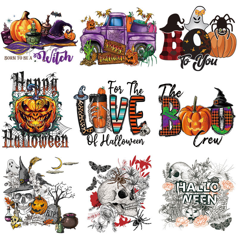 跨境专攻万圣节烫画贴纸 T恤印花热转印贴烫图耐水洗胶印热烫印花