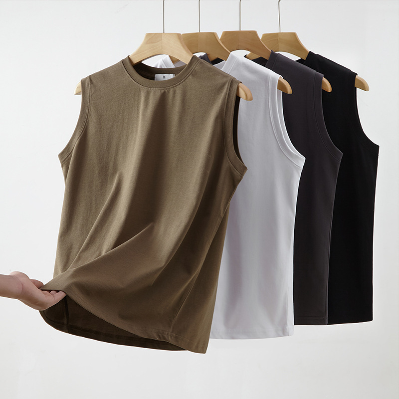 260g Pure Cotton Knitted Sleeveless T-Shirt Summer American Style Heavyweight Vest Solid Color Loose Basketball Sports Tank Top