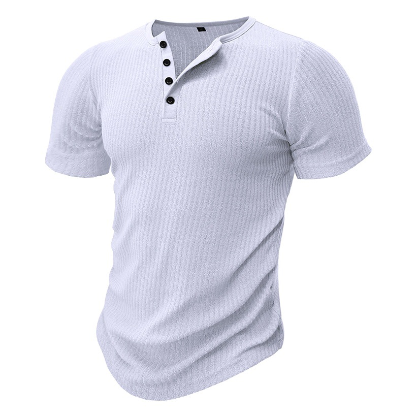 Los deportes europeos y americanos slim fit muscle hombres de manga corta Camiseta de la aptitud del comercio exterior hilo elástico apretado color sólido americano Henry