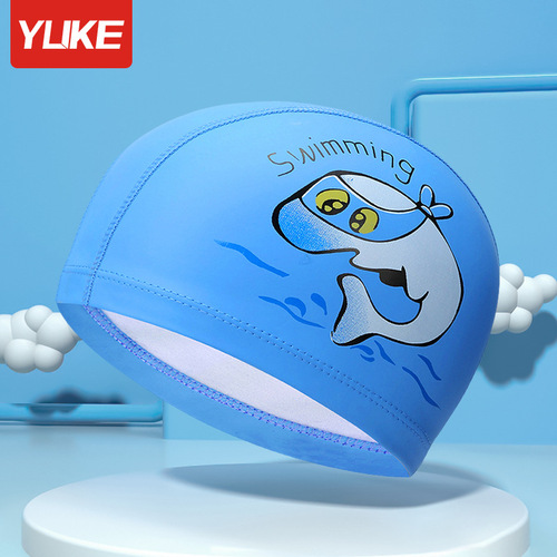 New style children's swimming cap, cartoon fashion PU waterproof ear protection student swimming cap for boys and girls, equipment wholesale