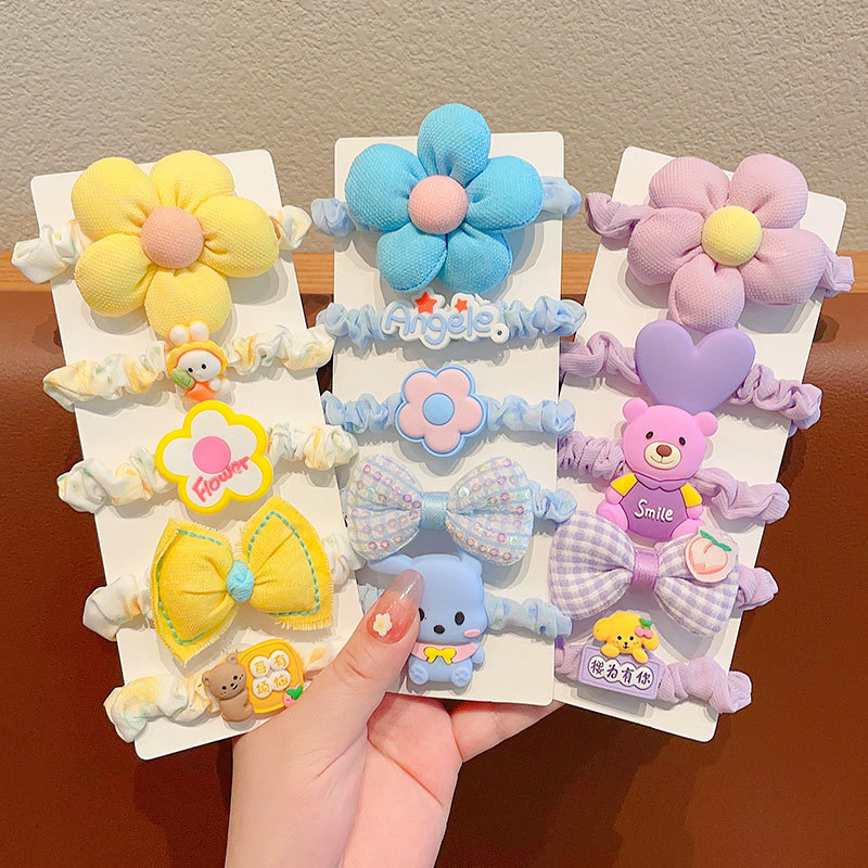 New children's high ponytail hair ribbon for girls, non-hair-damaging cute flower small intestine hair tie for little girls, headband elastic hairband