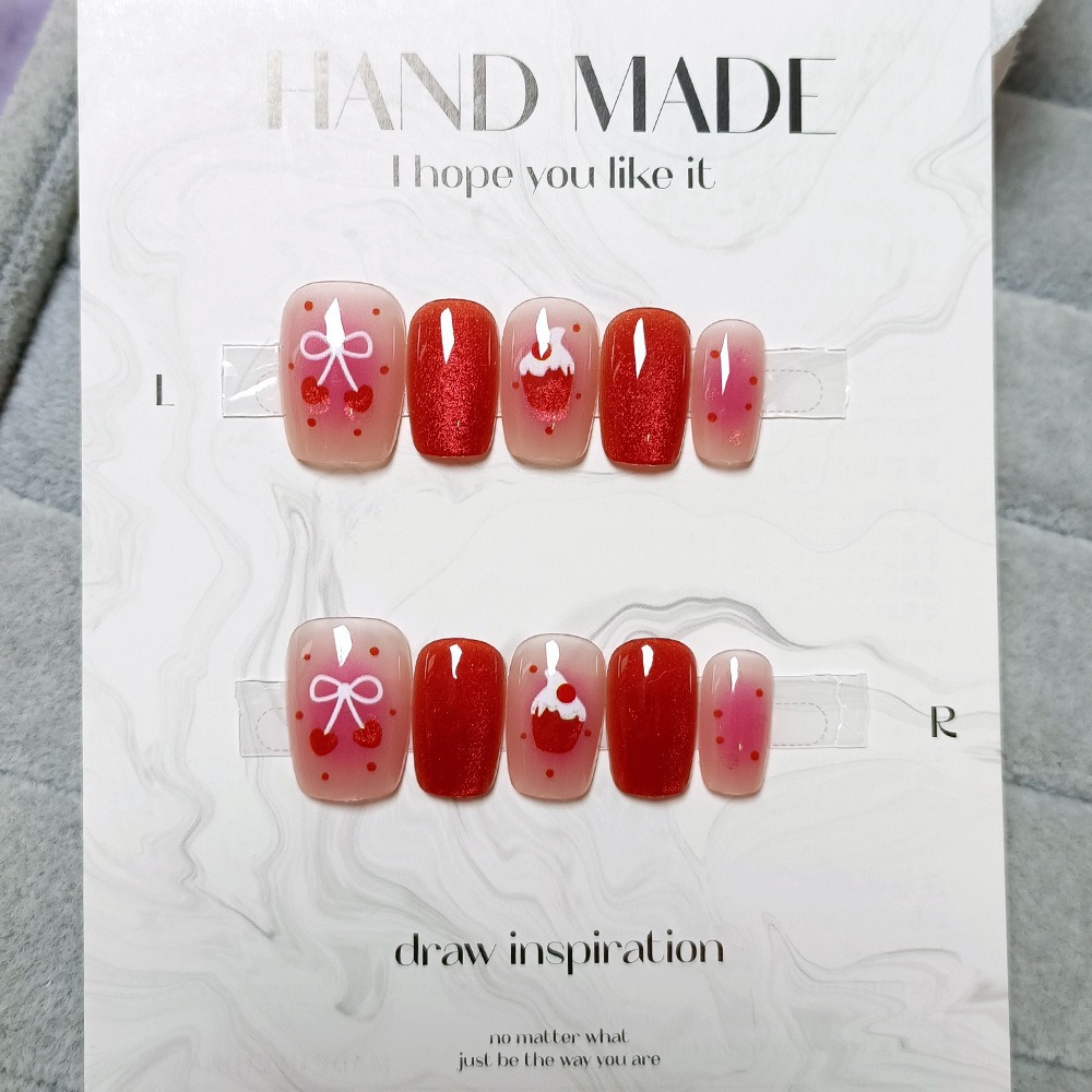 Manicura de Año Nuevo, 10 piezas de diamantes de perlas hechos a mano, arte de uñas portátil, parche de uñas Xiaohongshu, venta al por mayor