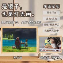 日漫哈尔的移动城堡镜子灯光画创意发光usb插电相框摆件纪念礼物