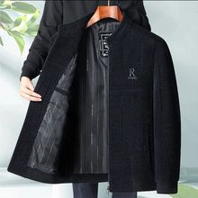 春秋季雪尼尔外套男中年男士商务休闲立领免烫上衣爸爸装夹克衫男