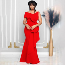 Euro-America国际潮款出口女装裙子斜领抹胸非洲大码连衣裙礼服裙