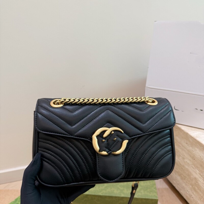 High-quality Marmont light gold chain shoulder bag, new style, fashionable flap design