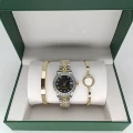 Rolex Three-Piece Set - Datejust Women's with Diamonds, Five-Row Two-Tone Black with 12 Diamonds