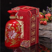 500ml chinese ceramic red wine bottle wine making jar跨境专