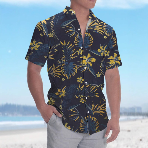 Independent Station Hawaii Independence Day Striped Print Short Sleeve Shirt Pocket Loose Summer Men's Shirt