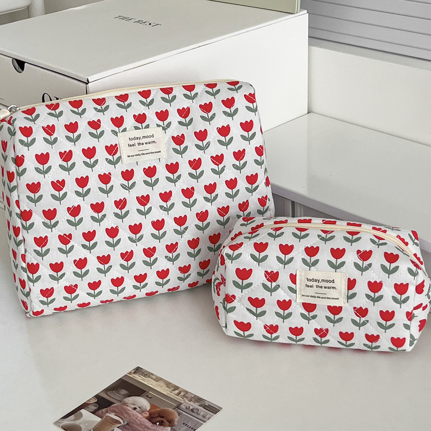 Square Shape Classic Style Flower Polyester Sewing Thread Square Makeup Bags