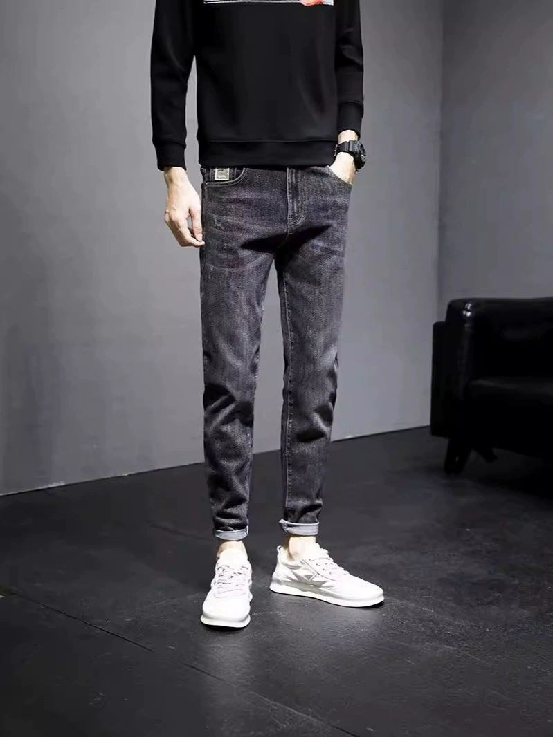 Трендовые джинсы, осенние эластичные брюки для отдыха, slim fit, корейский стиль