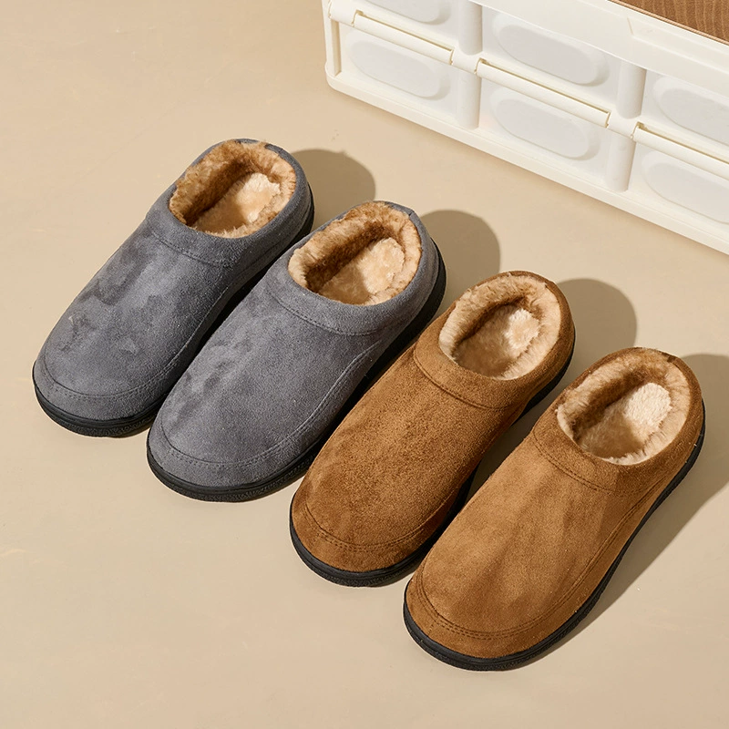 Трансграничные зимние новые бархатные теплые хлопчатобумажные тапочки мужские утолщенные дома крытый открытый комфорт плюшевые тапочки внешней торговли