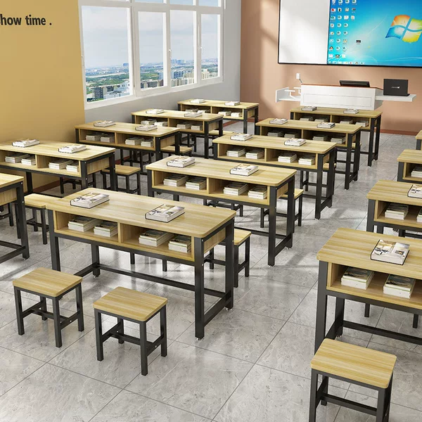 School Desks and Chairs, Tutoring Class Desks and Chairs, Primary and Secondary School Students' Tutoring Class Double Drawer Conference Training Class Desks