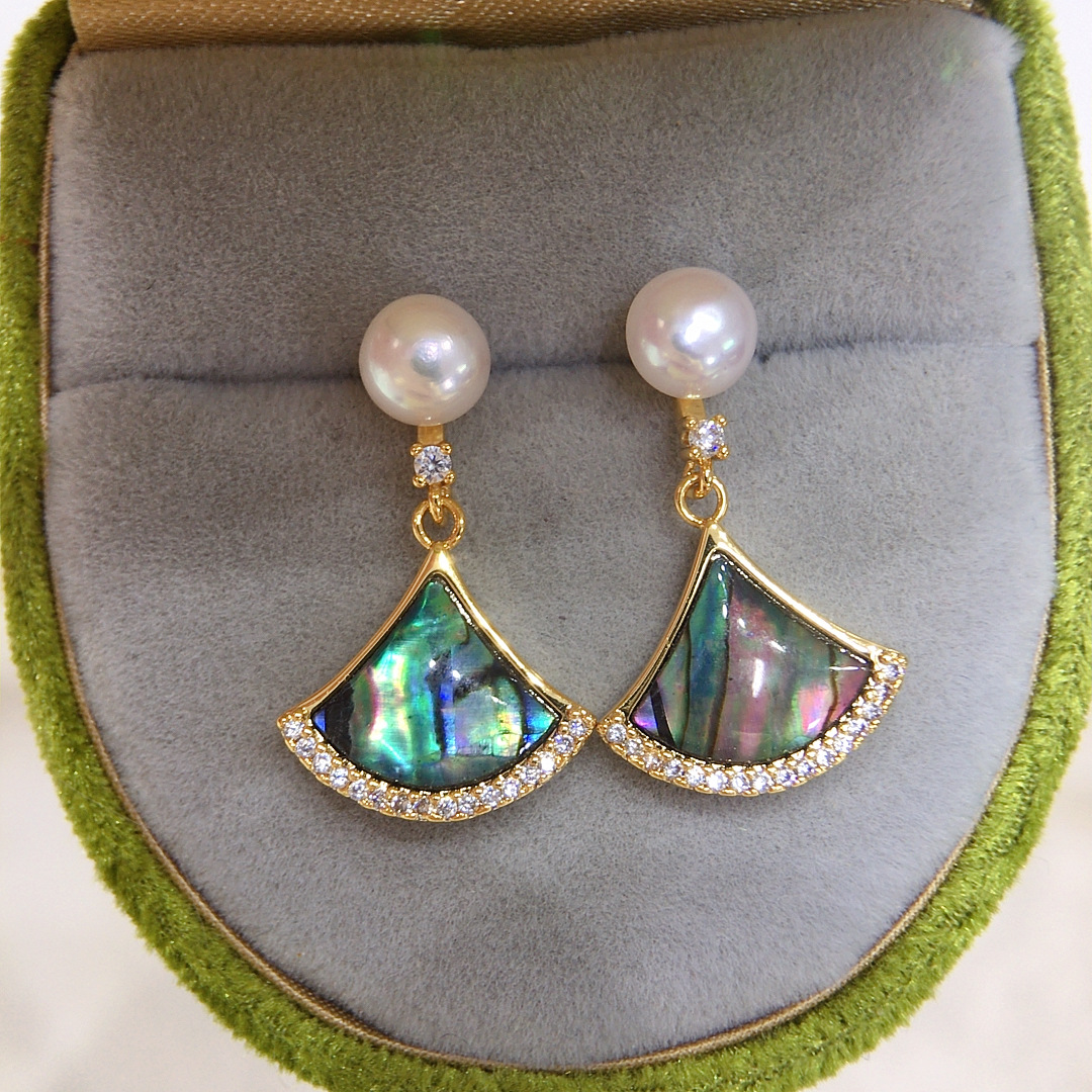 5A Natural Freshwater Pearl Earrings for Women, Small Skirt-Style Abalone Shell Pearl Earrings, 925 Silver Needle, Gift Wholesale