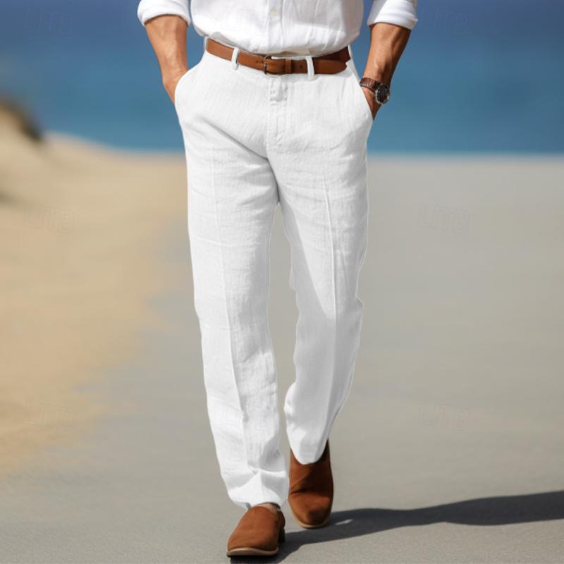 Linen Trousers Men's Pants Summer Straight Thin Breathable Cool Youth Basic White Cotton Linen Casual Pants Linen Trousers Men's Pants Summer Straight Thin Breathable Cool Youth Basic White Cotton Linen Casual Pants