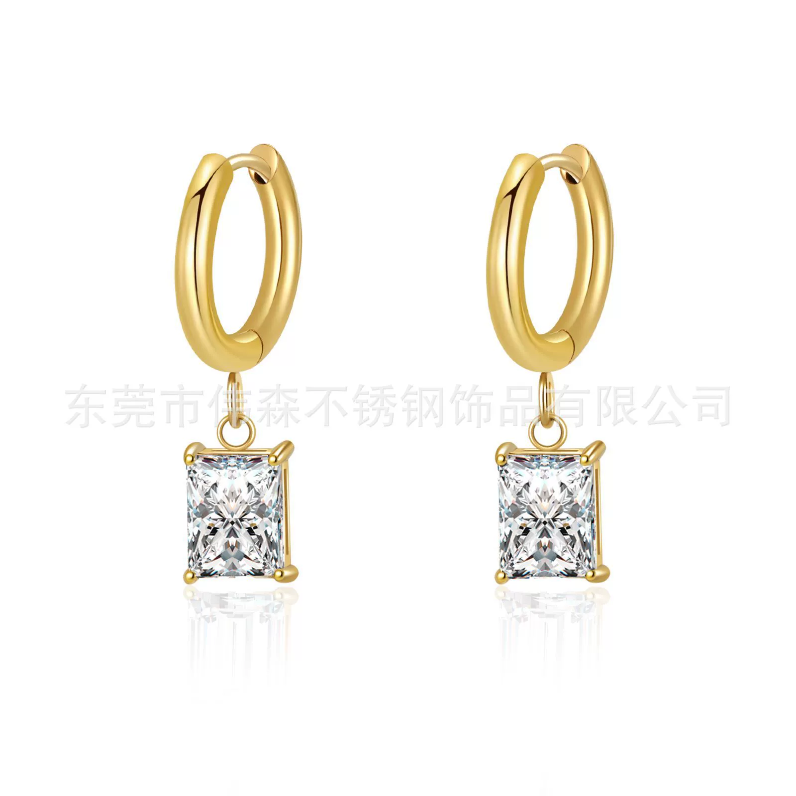  rectangular zirconium, серебро, серьги, клипсы для ушей, 18 карат, оптом