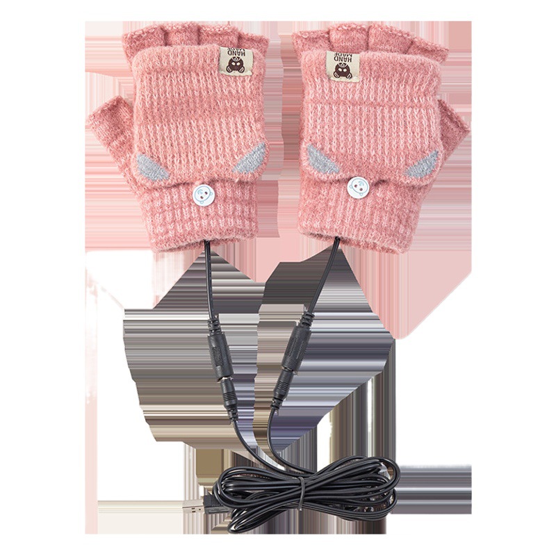 Mobile power charging USB heating gloves students winter warm knitted half finger warm gloves manufacturers spot