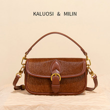 法式复古小众2025新款轻奢法棍包真皮马毛手拎包单肩斜挎包信封包