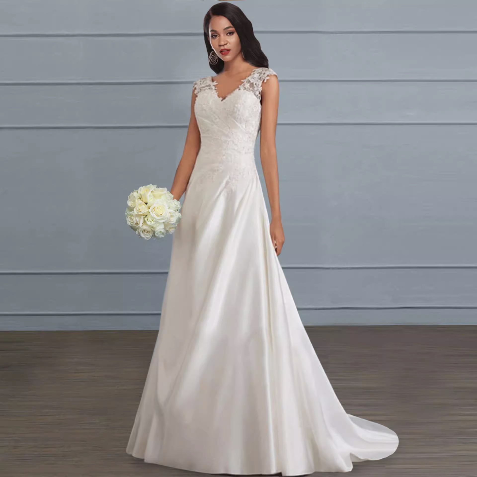 Europeo y Americano de color sólido de encaje costura Sling Hollow backless vestido tostado vestido de novia vestido blanco image 4