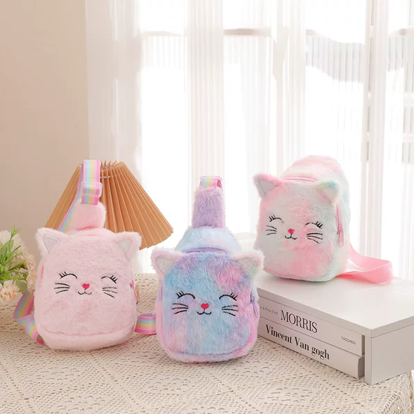 Cat Shoulder Bag Unicorn Cartoon Children's Chest Bag Girls' Coin Purse Small Backpack Crossbody Bag Plush Sequins