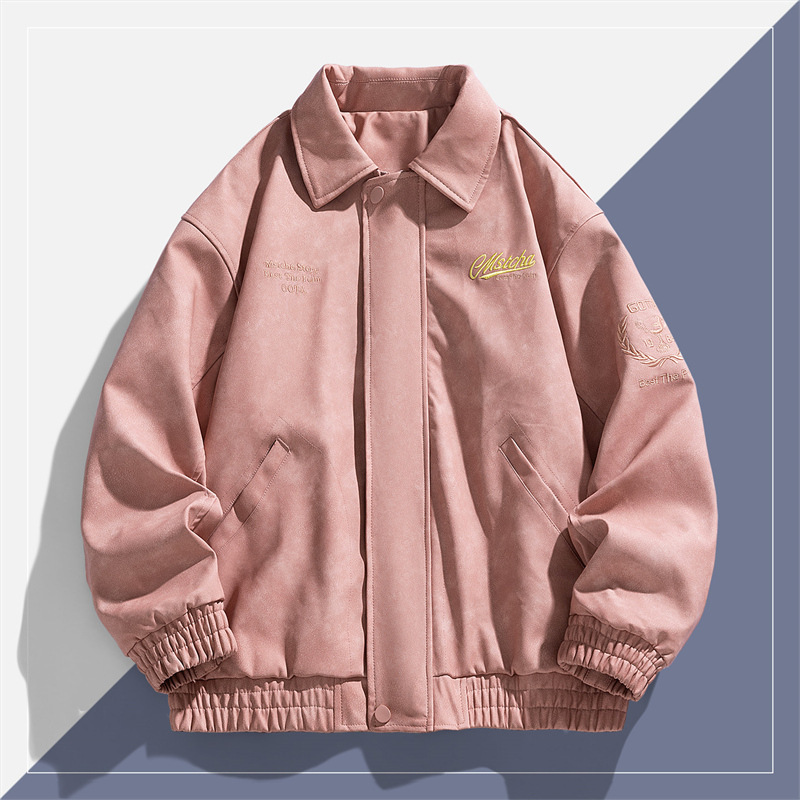 Autumn American Retro Jersey Style Embroidered Jacket Men's Spring and Autum Leather Jacket Lapel Motorcycle Leather Jacket Top
