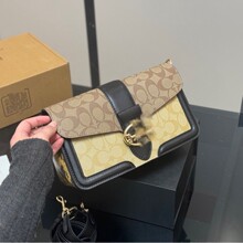 蔻家经典马车标Georgie酒神腋下包老花拼色法棍包单肩通勤斜跨包