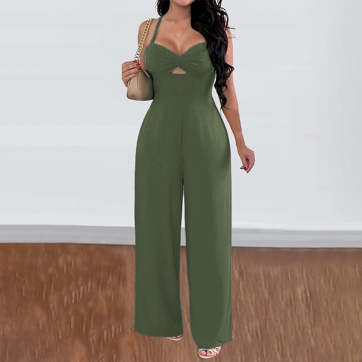 Kaikuo2025 primavera y verano Europa y los Estados Unidos vacaciones ocio transfronterizas estilo de viaje de cabina de color sólido pantalones de piernas anchas ropa de mujer