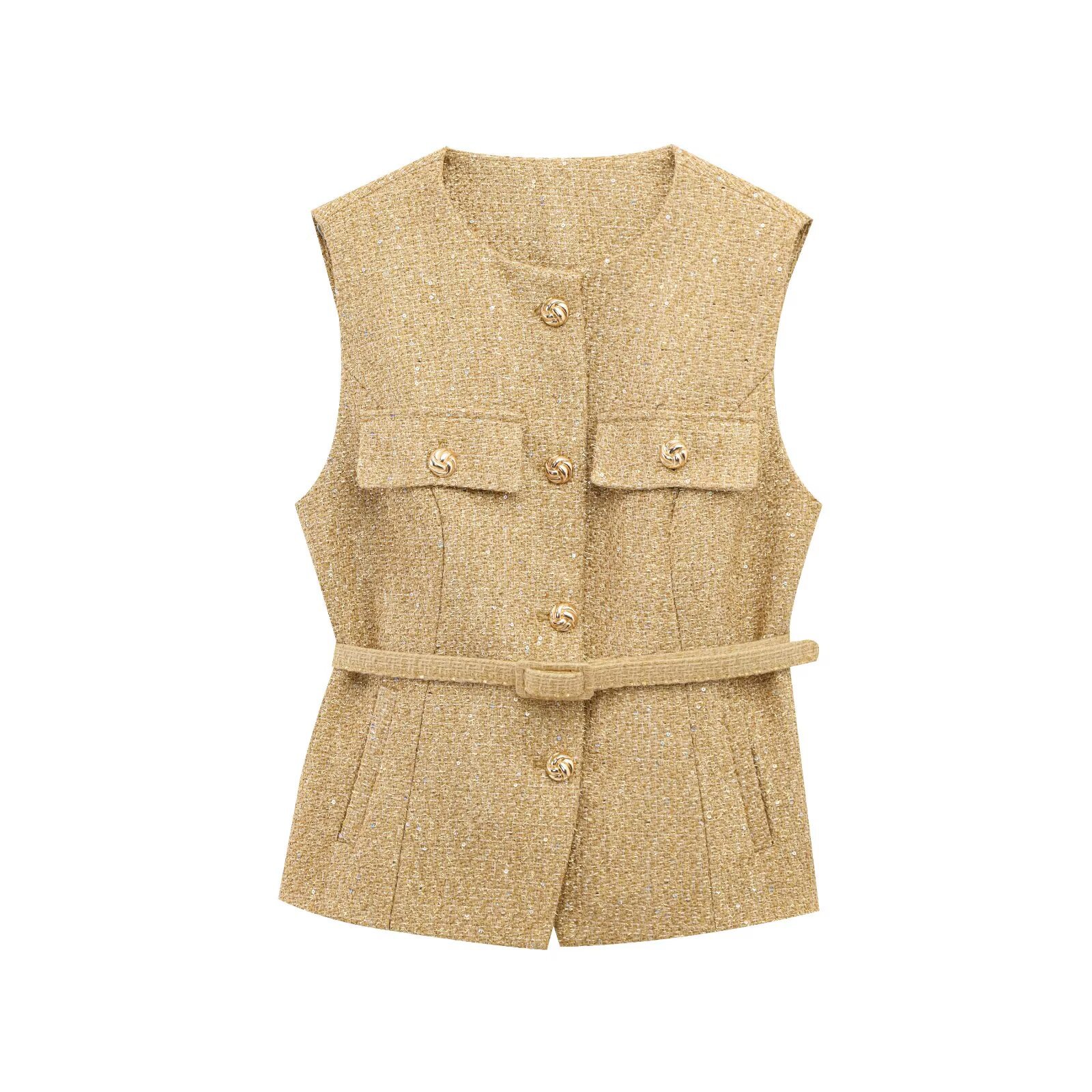 TAOP & ZA ropa de mujer verano 2026 nuevo estilo europeo y americano con cinturón de cuentas decoración chaleco de textura 9298725